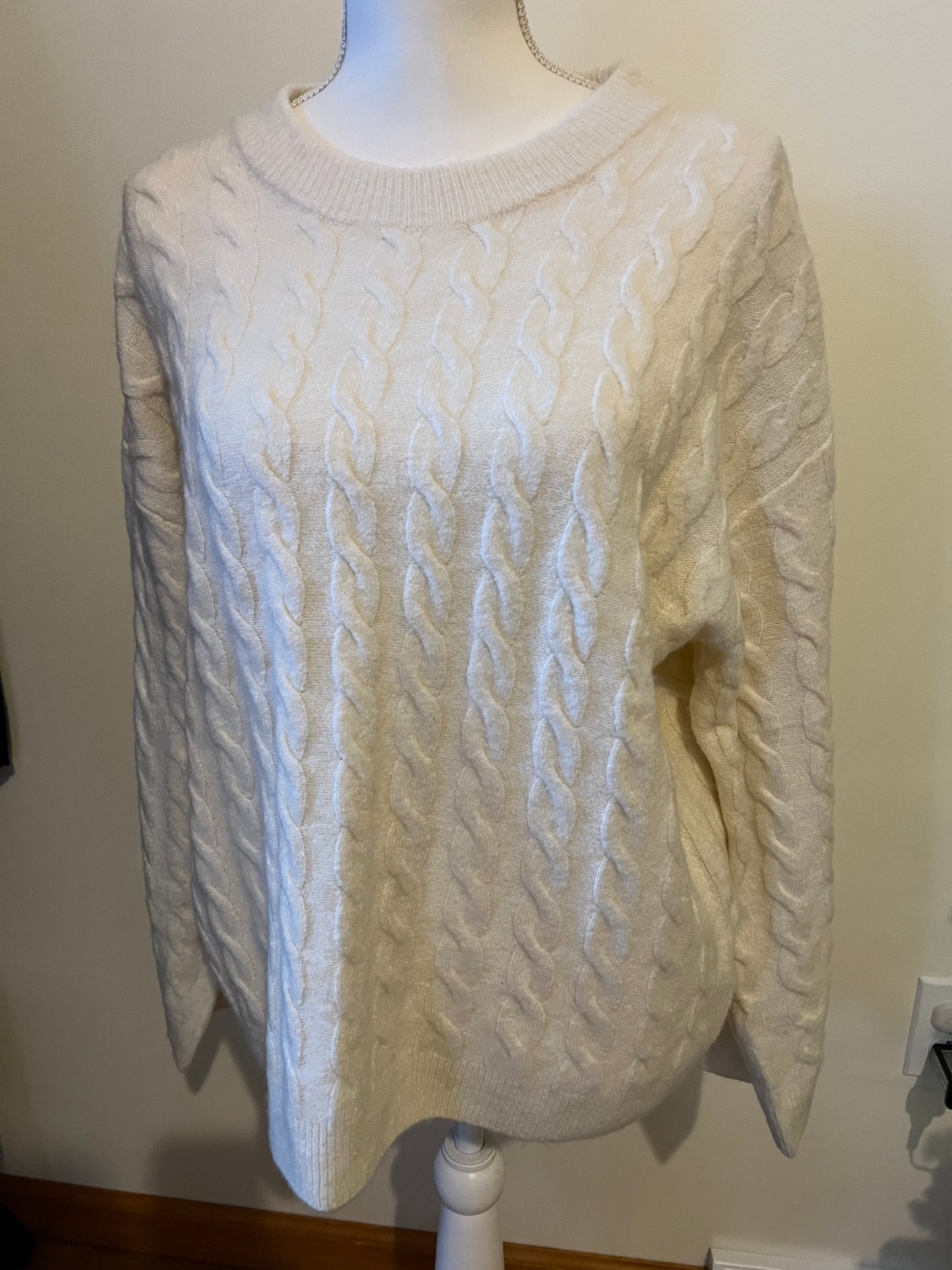 White cable knit sweater