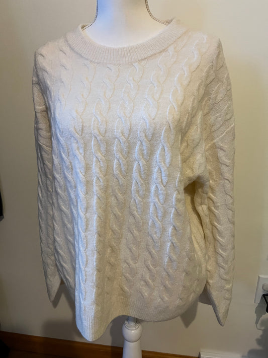 White cable knit sweater